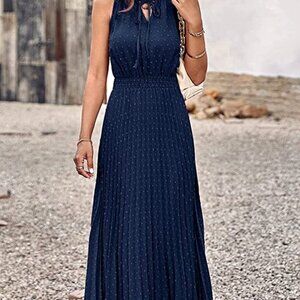 Midi Summer Dresses Casual V Neck Swiss Dot Ruffle Sleeveless A Line Beach Sun